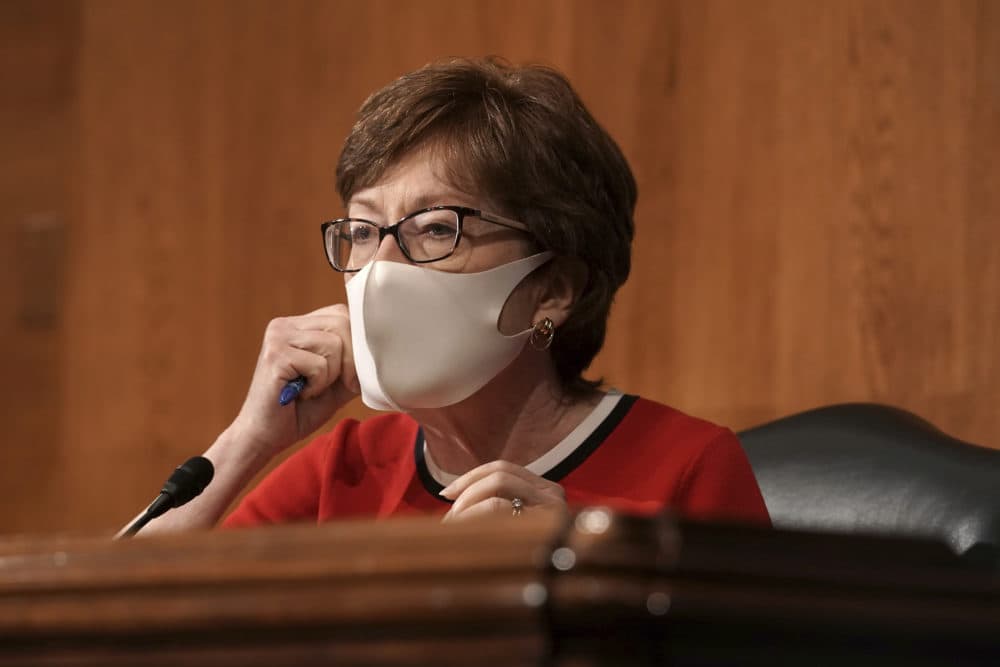 Sen. Susan Collins listens during a Senate Health, Education, Labor and Pensions Committee hearing on June 23, 2020 on Capitol Hill. (Greg Nash/pool via AP)