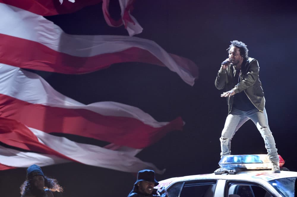 Kendrick Lamar performs at the BET Awards at the Microsoft Theater on Sunday, June 28, 2015, in Los Angeles. (Chris Pizzello/Invision/AP)