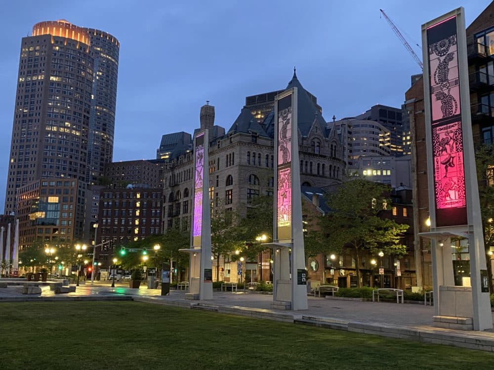 A view of Catalina Delgado-Trunk's installation "Global Connections" on the Rose Kennedy Greenway. (Courtesy)