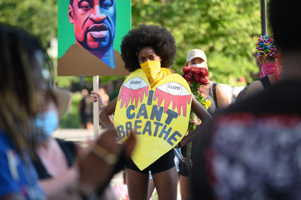 A model attends a Black Lives Matter fashion show and protest by fashion designer Jason Christopher Peters at Washington Square Park on July 12, 2020 in New York City. (Noam Galai/Getty Images)