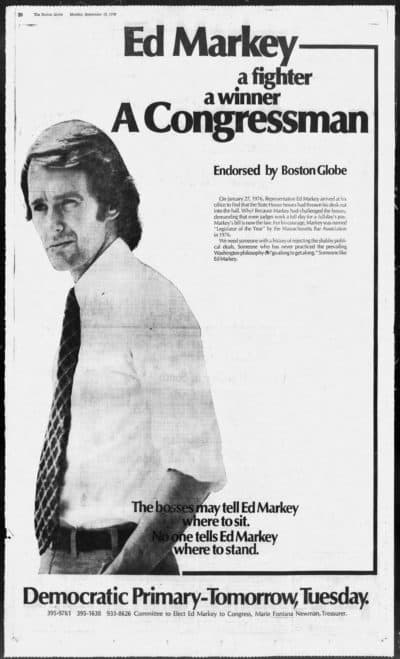 A Markey campaign ad from 1976 (Boston Globe archive)