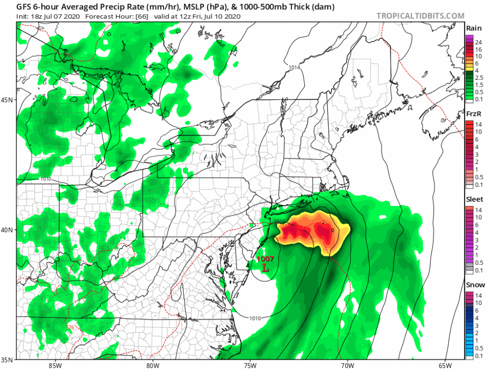 A rainstorm will approach the area Friday night and early Saturday. (Courtesy TropicalTidbits)