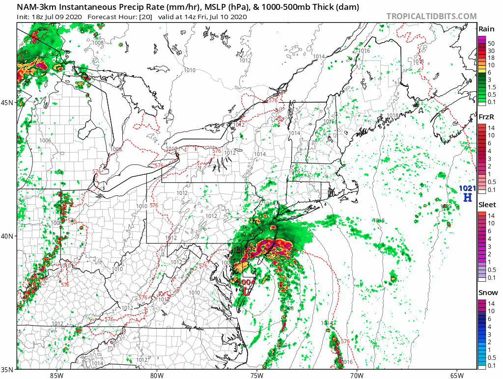 The rain from tropical storm Fay arrives Friday afternoon. (Courtesy: Tropical Tidbits)