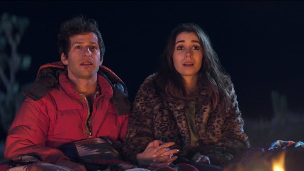 Andy Samberg and Cristin Milioti in "Palm Springs." (Courtesy Hulu)