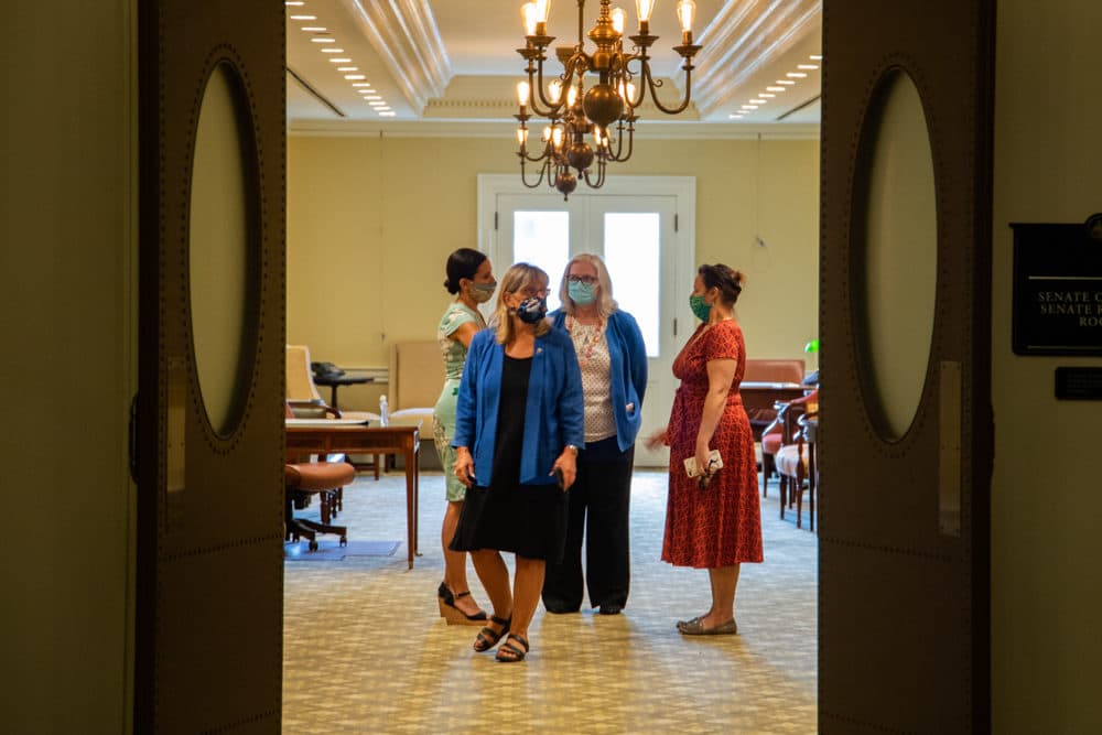 Senate President Karen Spilka walks out of the Senate Chamber after Saturday's session. (Chris Van Buskirk/SHNS)