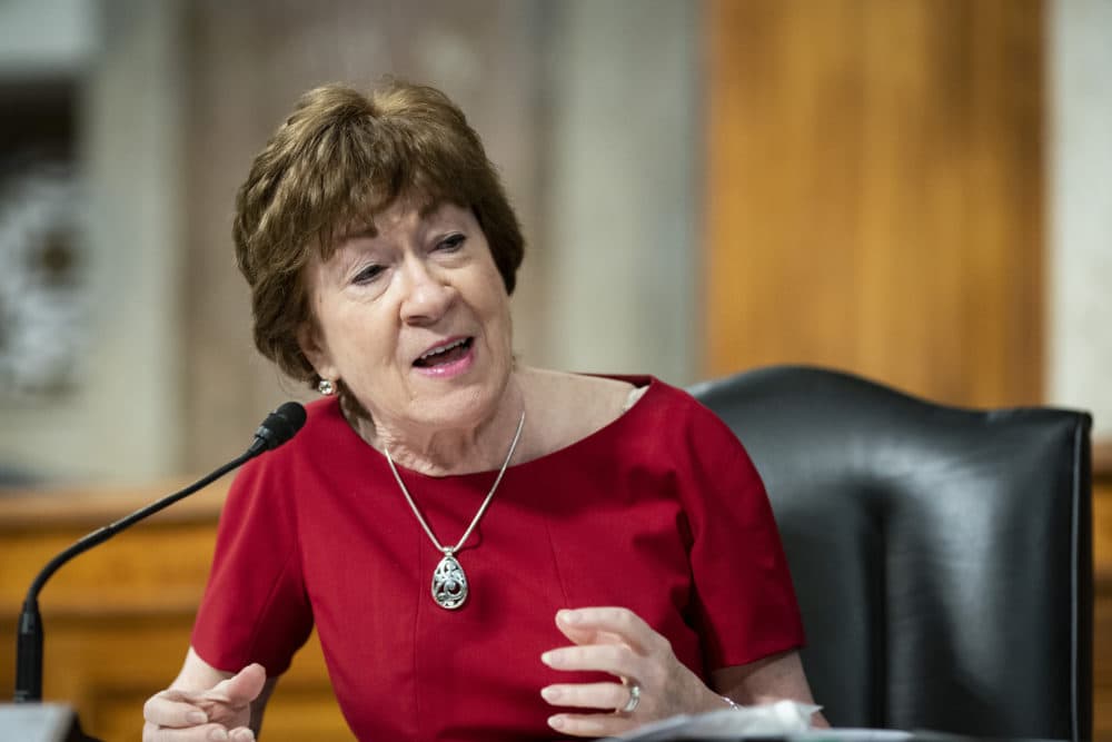 Sen. Susan Collins, R-Maine, speaks during a Senate Health, Education, Labor and Pensions Committee hearing on Capitol Hill in Washington, Tuesday, June 30, 2020. (Al Drago/Pool via AP)