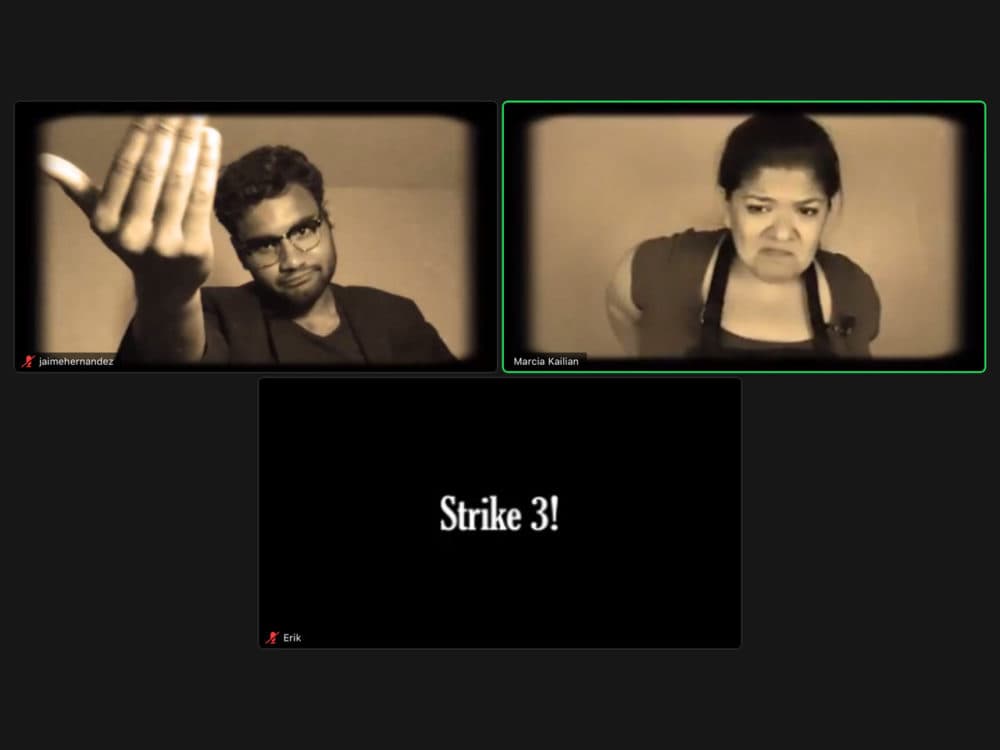 The cast of "Chelsea People" rehearsing on Zoom. (Courtesy Apollinaire Theatre Company)