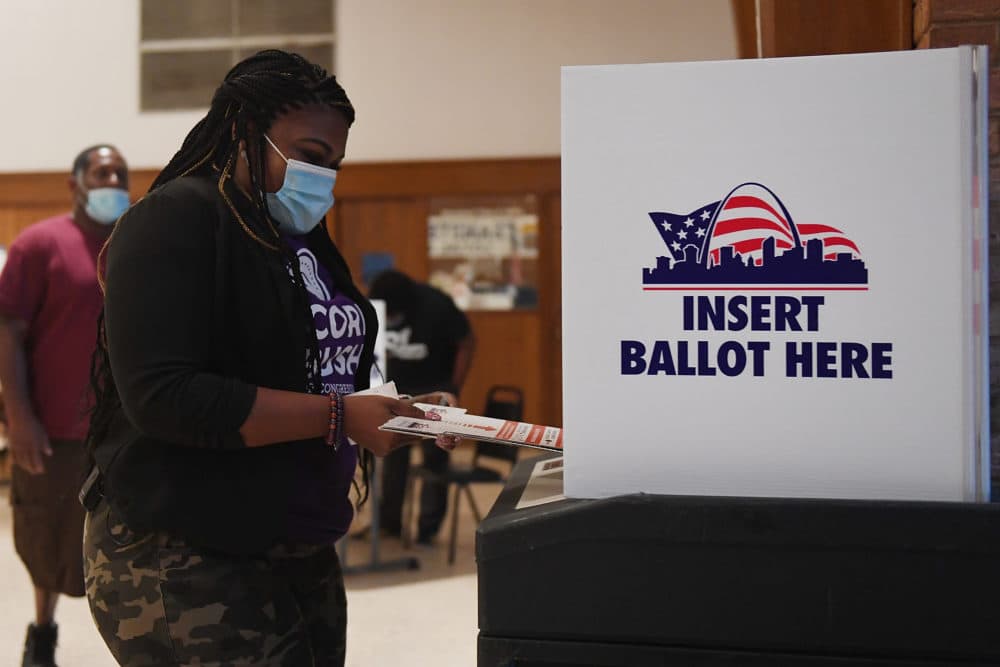 Missouri Democratic congressional candidate Cori Bush casts her ballot on August 4, 2020 at Gambrinus Hall in St Louis, Missouri. (Michael Thomas/Getty Images)