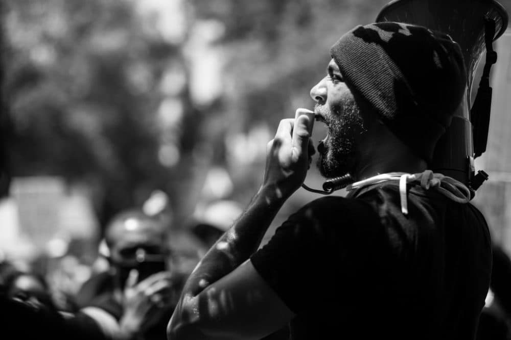 BLD PWR founder Kendrick Sampson participates in the Hollywood talent agencies march to support Black Lives Matter protests on June 6, 2020, in Beverly Hills, California. (Rich Fury/Getty Images)