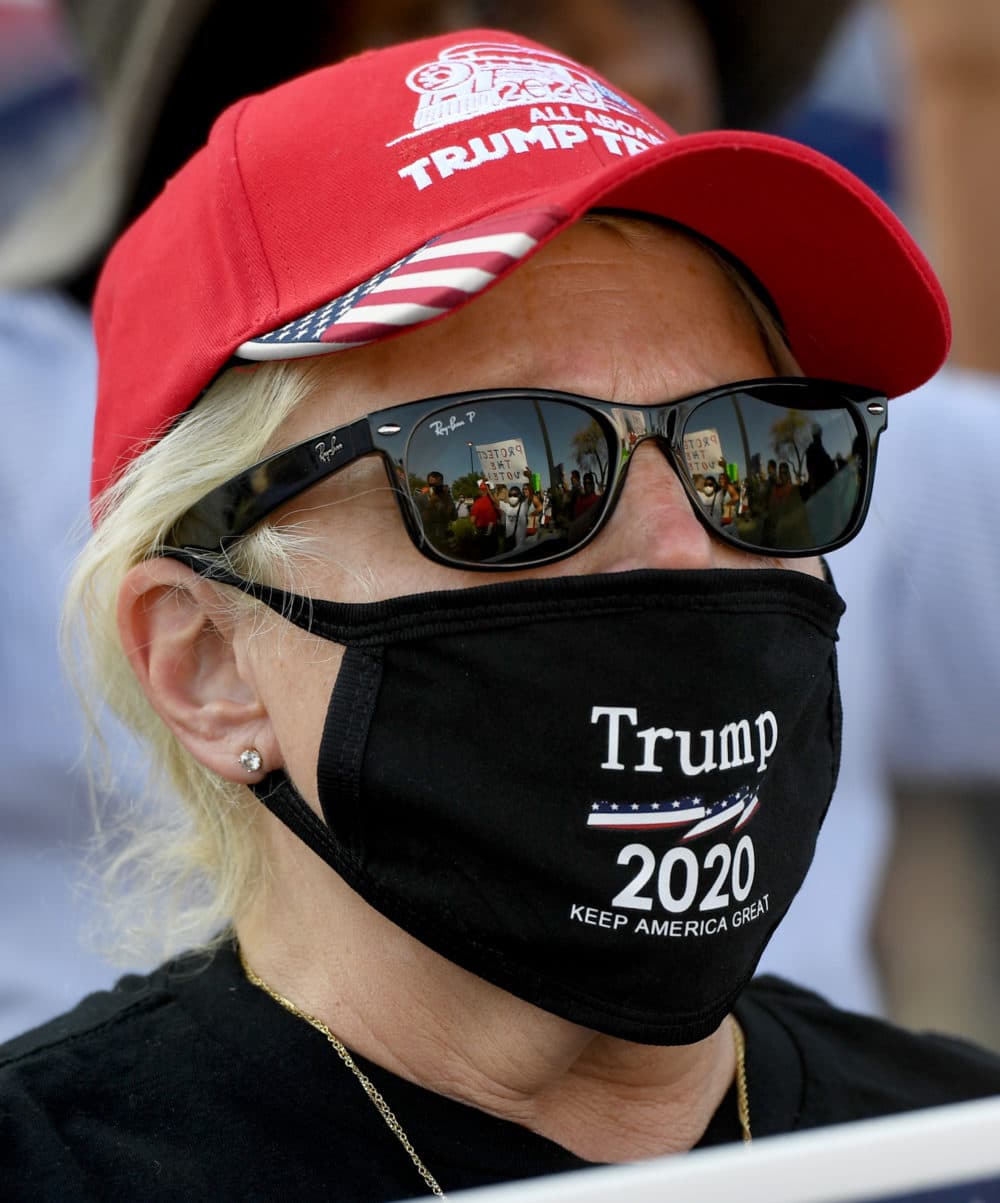 A person protests against the passage of a mail-in voting bill during a Nevada Republican Party demonstration at the Grant Sawyer State Office Building on August 4, 2020 in Las Vegas, Nevada. (Ethan Miller/Getty Images)