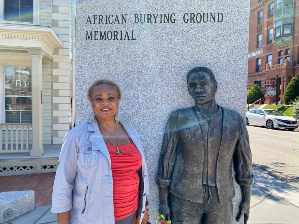 JerriAnne Boggis at the African Burying Ground in Portsmouth. (Sean Hurley/NHPR)