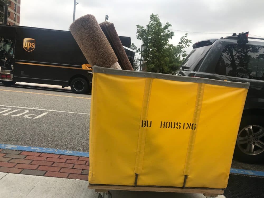 A mix of eagerness and concern followed students and parents as some began moving into Boston University's dorms on Saturday. (Quincy Walters/WBUR)