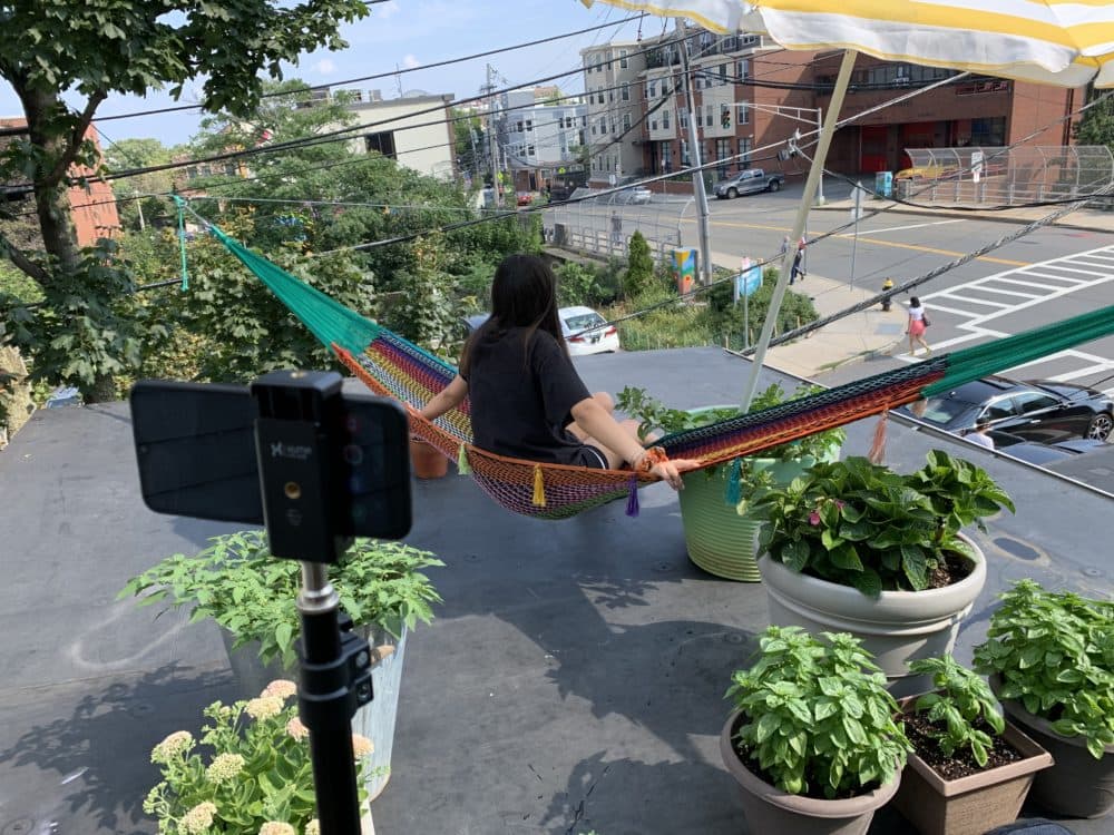 Frida Swallow filming her documentary as part of the Boston Story Builder program. (Courtesy of the filmmaker)