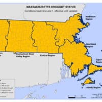 A map of Massachusetts shows that as of Thursday, Aug. 13, most of the state is experiencing significant drought conditions. (Courtesy Massachusetts Executive Office of Energy and Environmental Affairs)