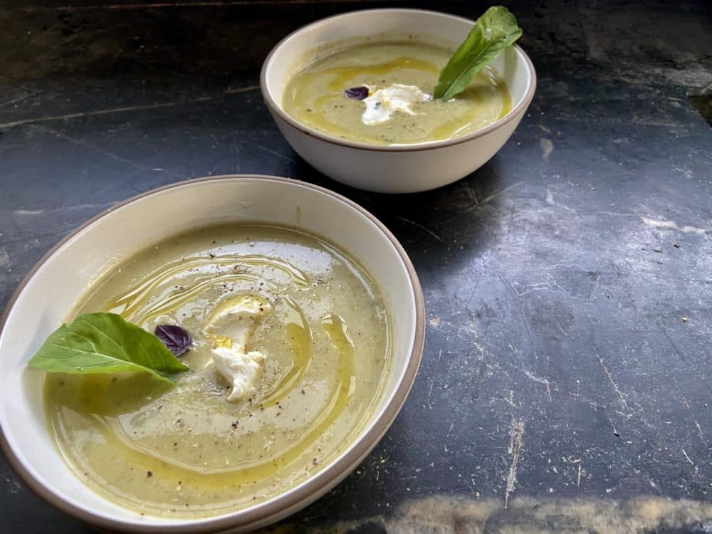 Cold Zucchini Soup With Basil And Mint (Kathy Gunst/Here & Now)
