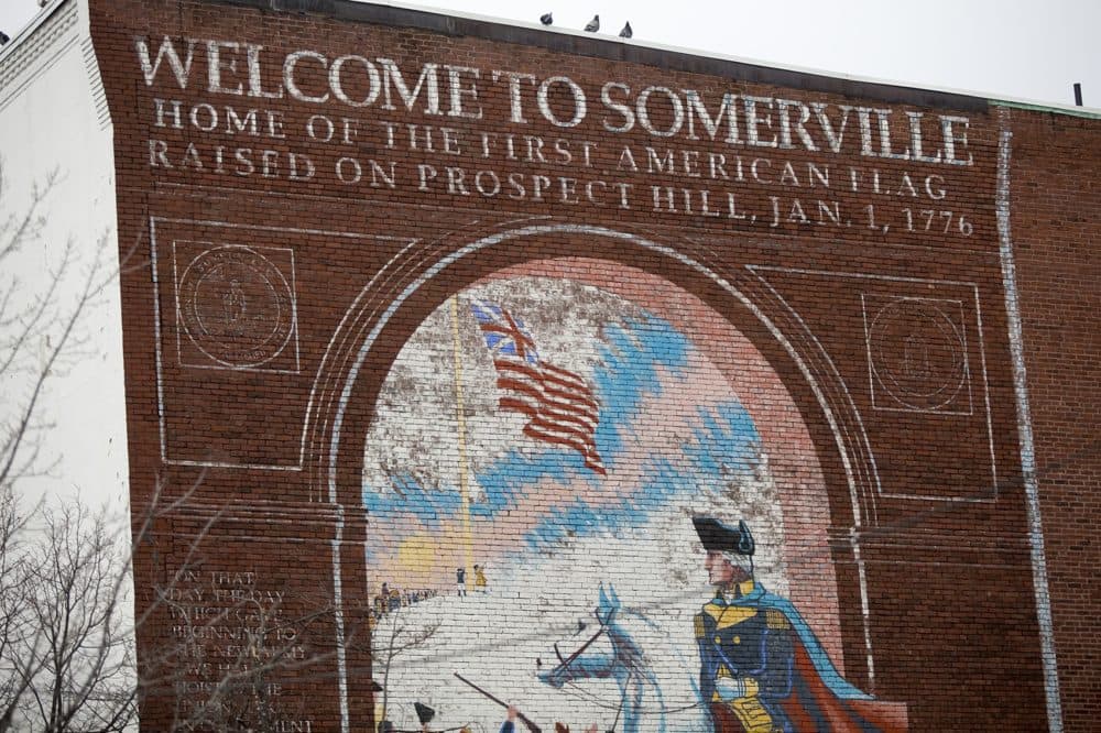 A mural in Union Square Somerville. (Jesse Costa/WBUR)
