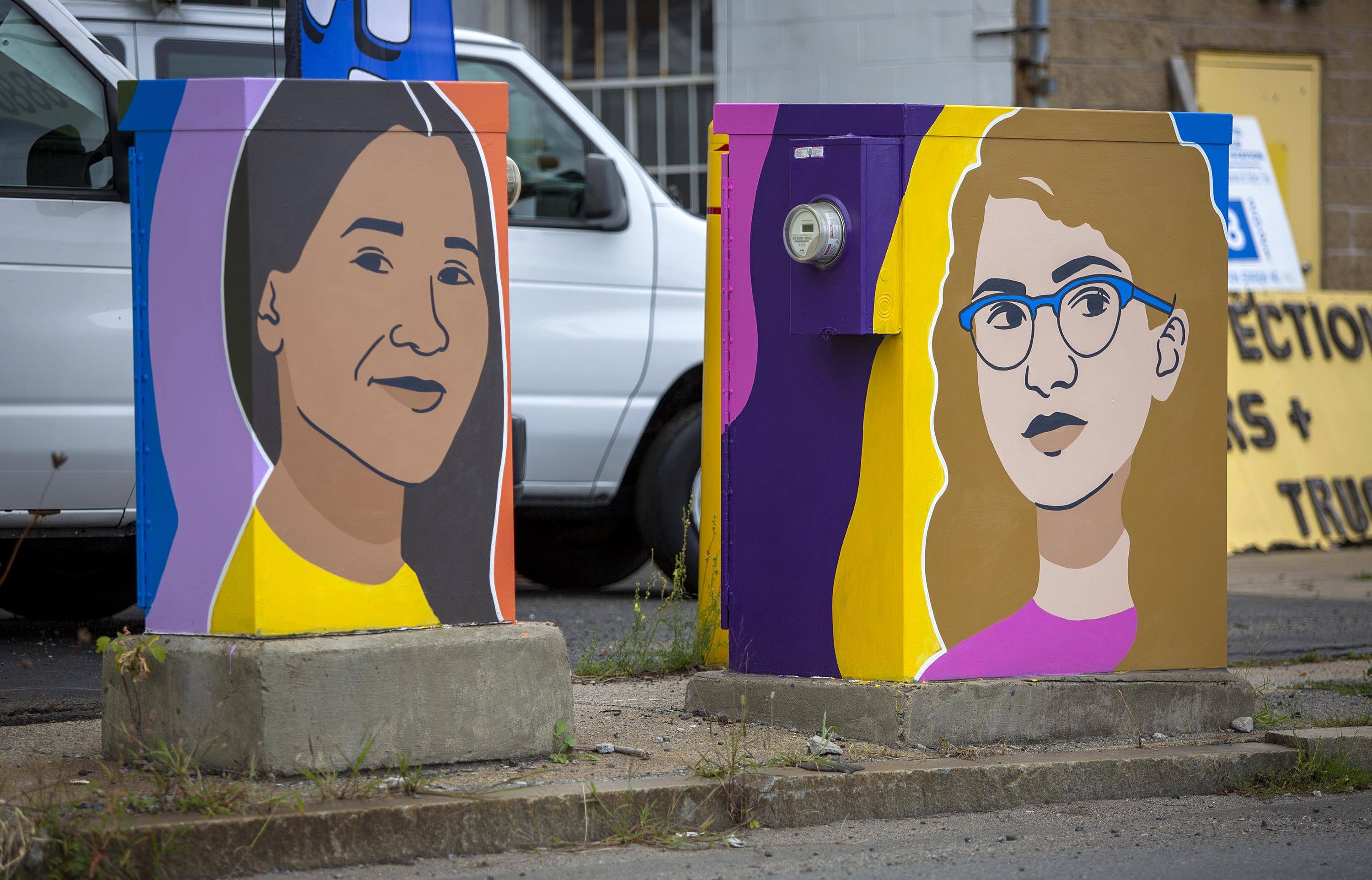 Amanda Beard Garcia's "Together We Are Resilient" on Mystic Avenue in South Medford. (Robin Lubbock/WBUR)