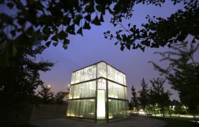 The Boston Logan International Airport 9/11 Memorial is illuminated in Boston. The two passenger jets that crashed into the World Trade Center in New York on Sept. 11, 2001 flew out of Logan International Airport. (Steven Senne/AP)