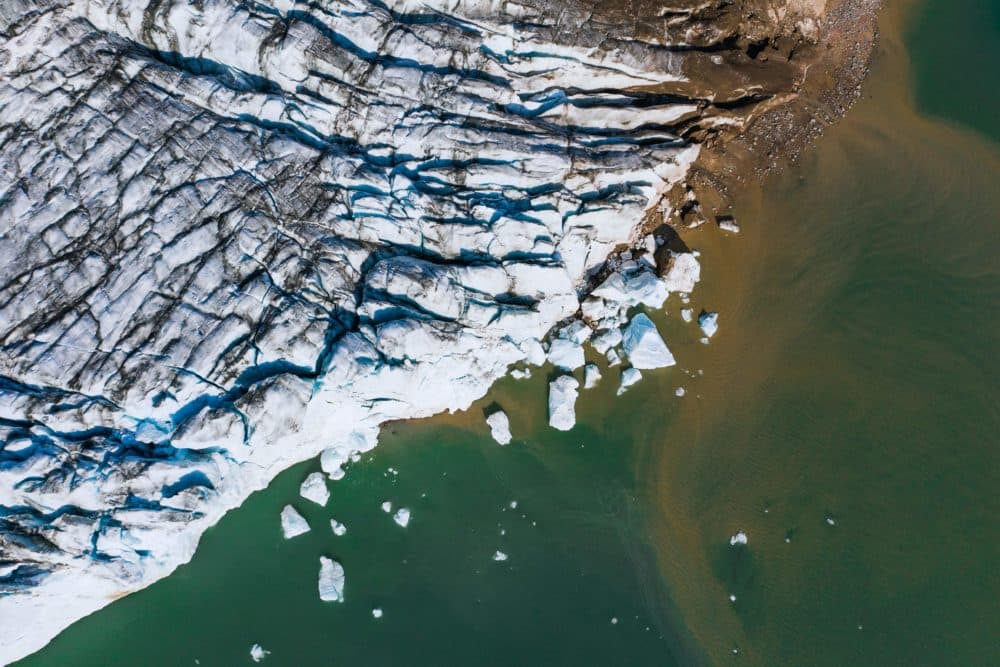 An aerial photo taken on Aug. 17, 2019 shows a view of the Apusiajik glacier on the southeastern shore of Greenland. (Jonathan Nackstrand/AFP via Getty Images)