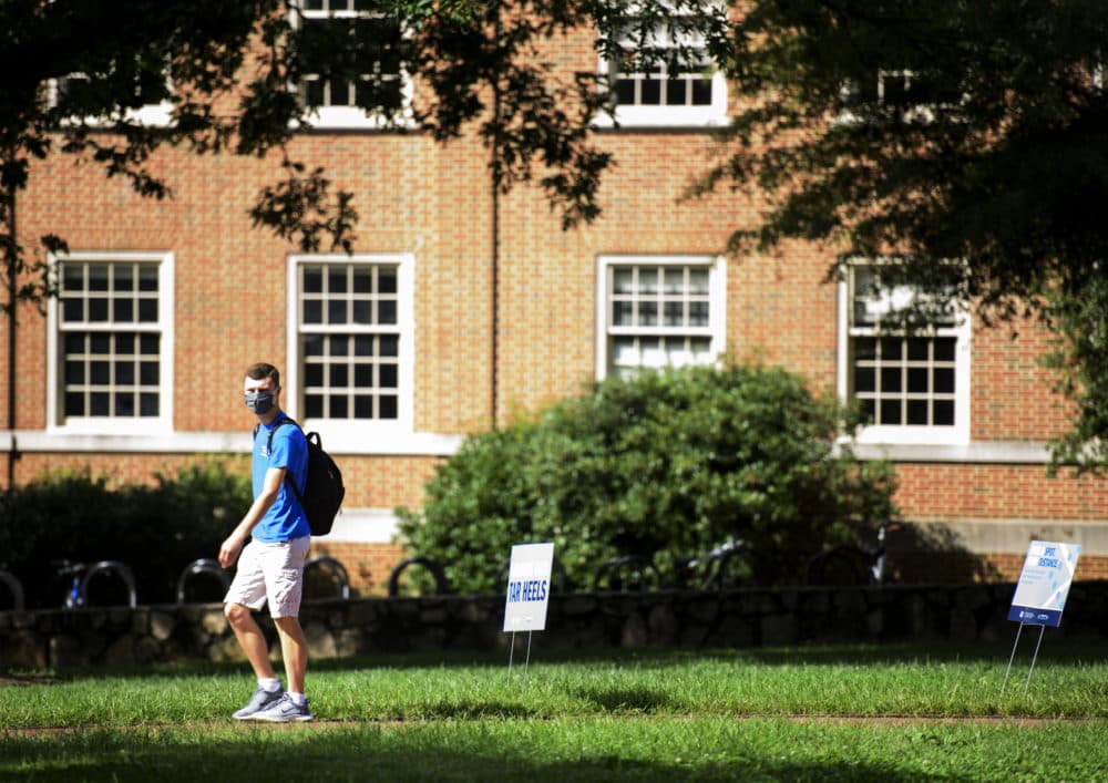 A student walks through the campus of the University of North Carolina at Chapel Hill on August 18, 2020 in Chapel Hill, North Carolina. (Melissa Sue Gerrits/Getty Images)