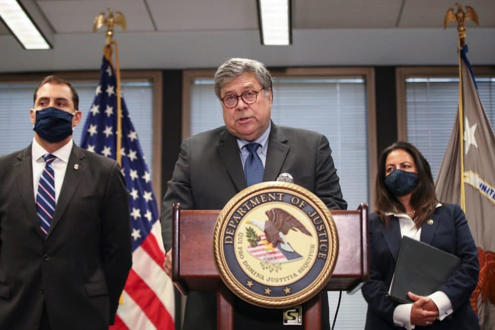 Attorney General William Barr speaks on Operation Legend, the federal law enforcement operation, during a press conference in Chicago, Illinois, on September 9, 2020. (KAMIL KRZACZYNSKI/AFP via Getty Images)