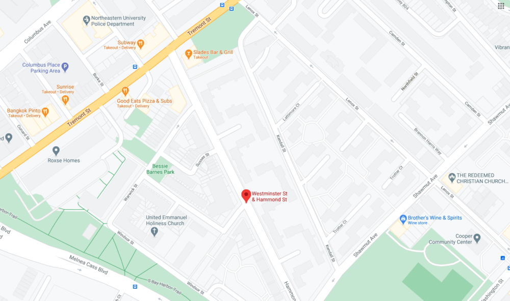 A man was shot and killed in the area of Hammond and Westminster Streets Friday night. Two other men were wounded in the shooting. (Image via Google Maps)