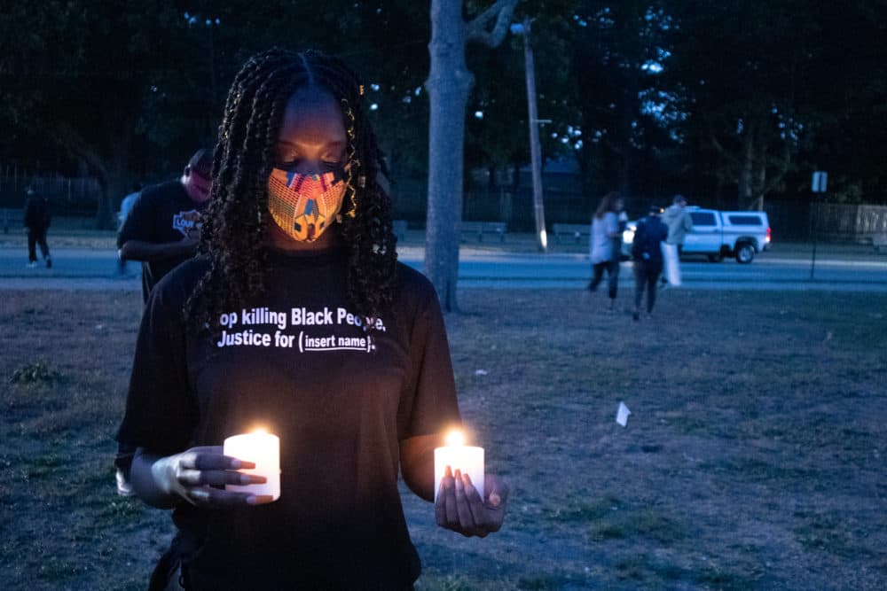 "I am a Black woman," said Rianna Carroway, of Randolph. "I could have been Breonna Taylor. My mother could have been Breonna Taylor. My niece could have been Breonna Taylor." (Adrian Ma/WBUR)