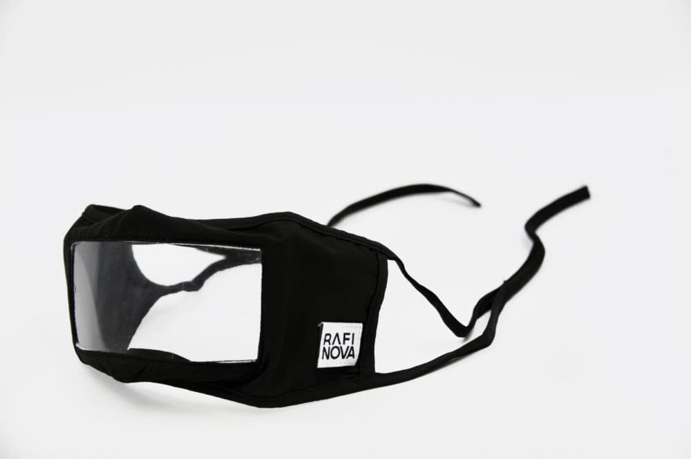 Rafi Nova's Smile Mask is a mask that covers the mouth area with clear plastic, leaving the mouth fully visible. (Courtesy of Rafi Nova)