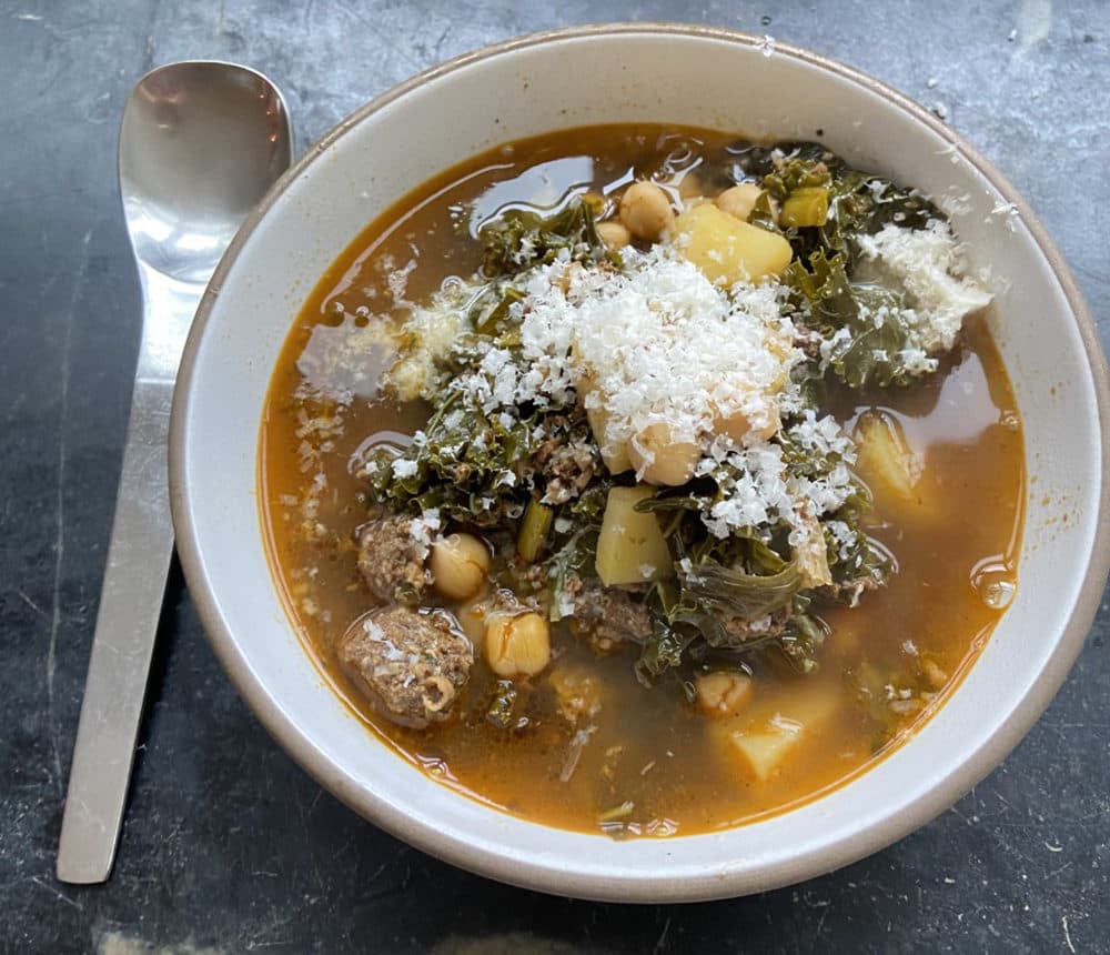 Portuguese-Style Kale, Chorizo And Chickpea Soup (Kathy Gunst)