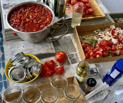 Roasted tomato sauce and puttanesca (Kathy Gunst/Here & Now)