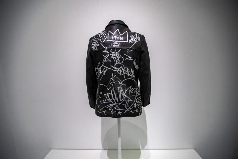 "Leather jacket" tagged by Jean Michel-Basquiat.  (Jesse Costa / WBUR)