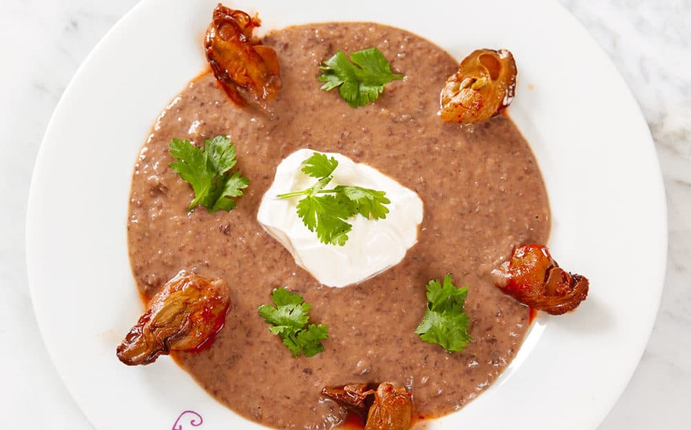 Black Bean Hummus with Smoked Oysters and Sour Cream (Photo by Tom Hopkins)