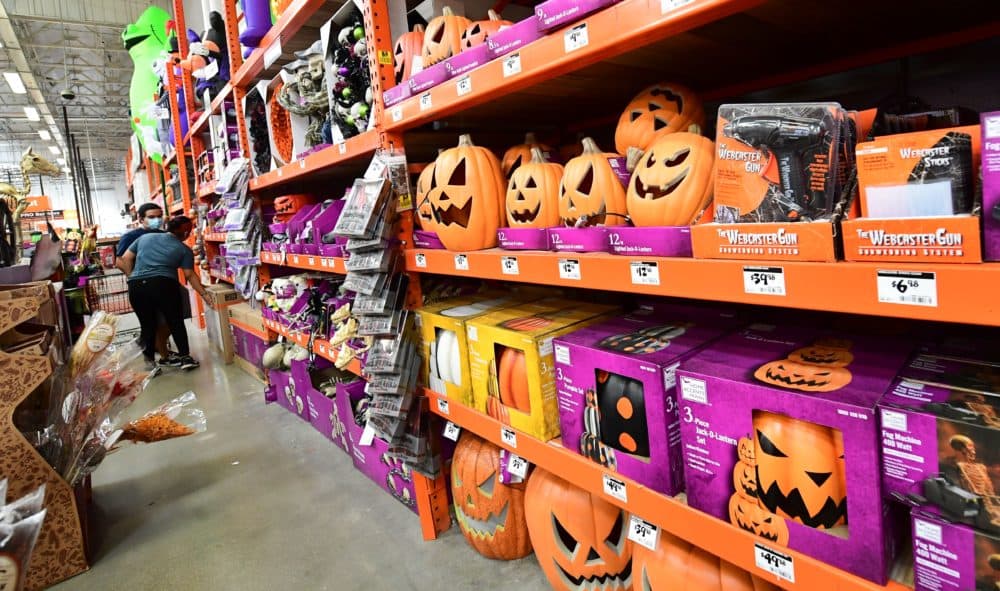 People shop for Halloween items at a home improvement retailer store in Alhambra, California on Sept. 9, 2020. (Frederic J. Brown/AFP via Getty Images)