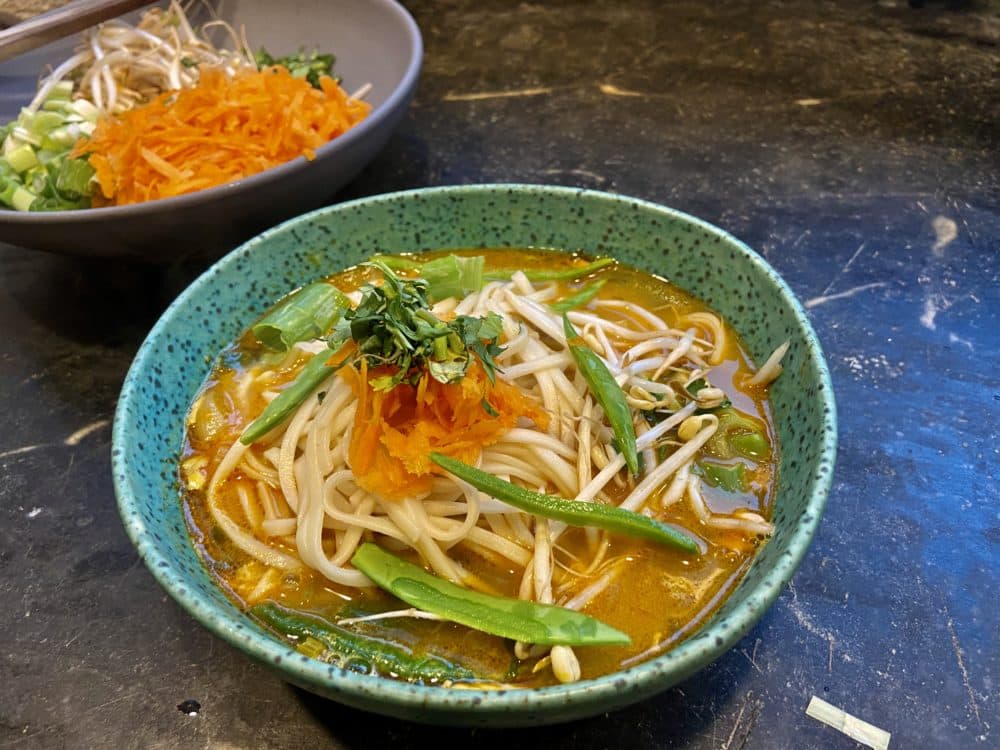 Thai curry noodle soup. (Kathy Gunst)