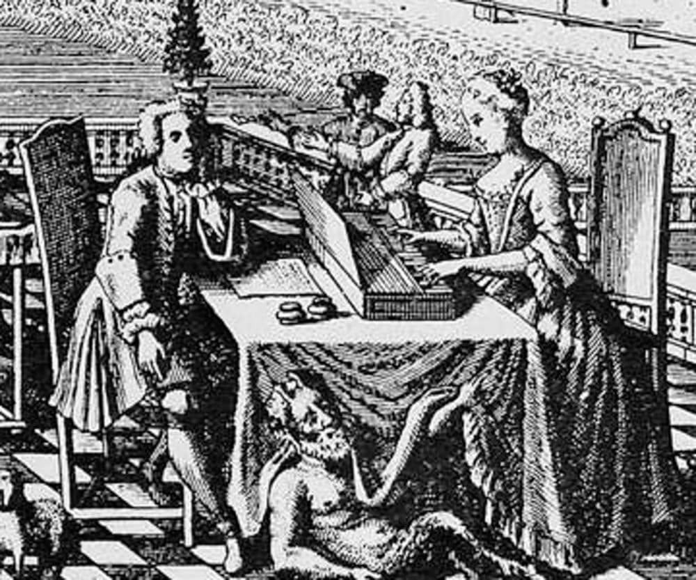 An engraving of Johann Sebastian and Anna Magdalena Bach, from Johann Sigismund Scholze’s Singende Müse an der Plei?e, 1736. (Courtesy)