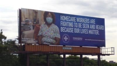 Elizabeth Davis, home care worker, appears on a billboard for her union, 1199SEIU. (Courtesy of 1199 SEIU)