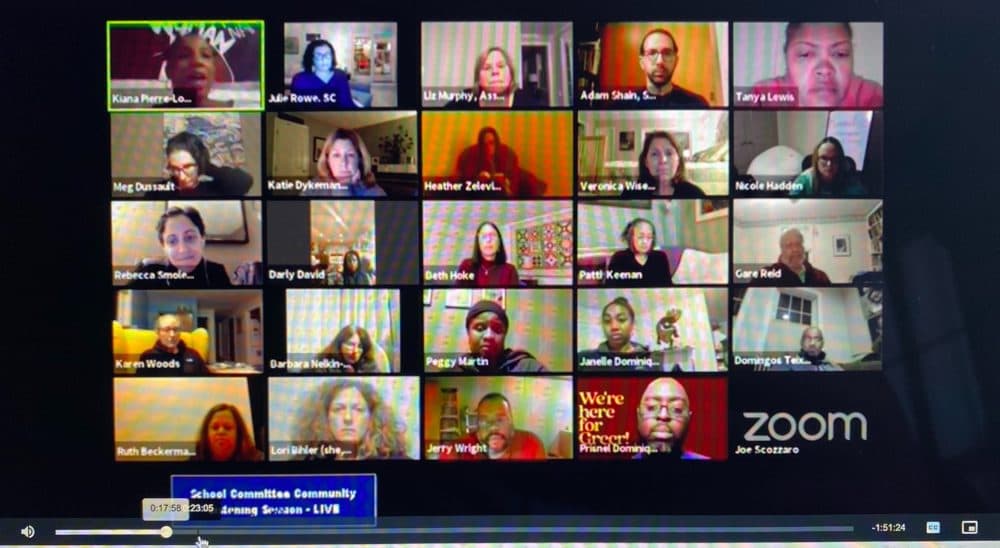 A screenshot of the public Sharon School Committee community listening session. (Cristela Guerra/WBUR)