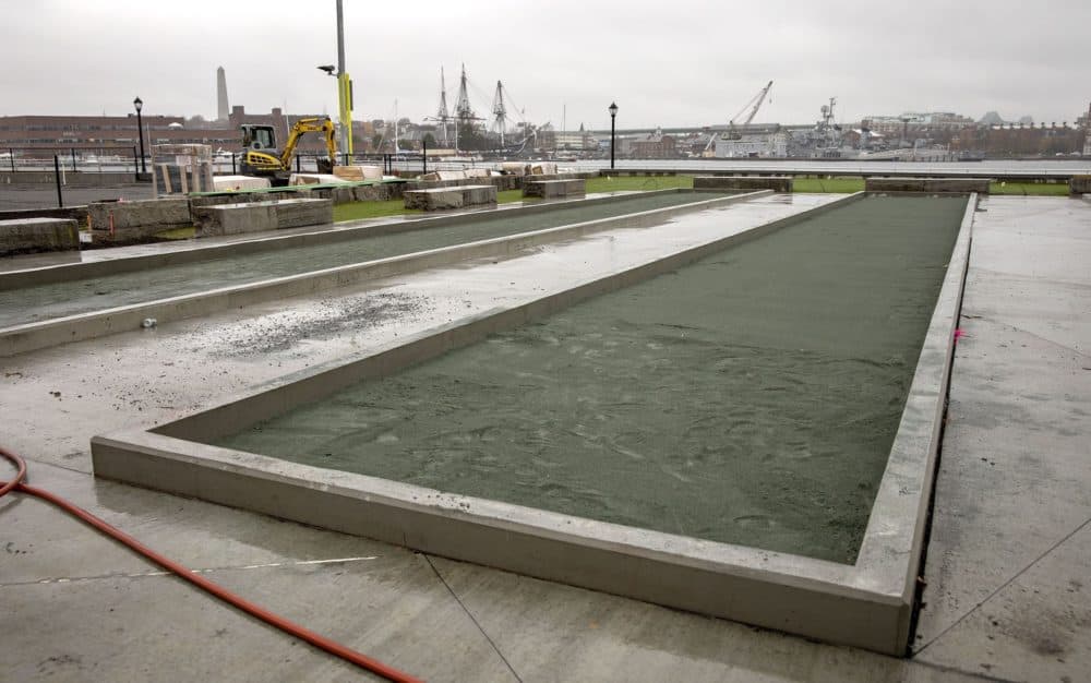 A bocce court under construction at Langone Park. (Robin Lubbock/WBUR)