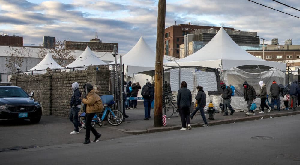Boston's "comfort station" on Atkinson Street for those struggling with substance use or homelessness during the pandemic. (Robin Lubbock/WBUR)