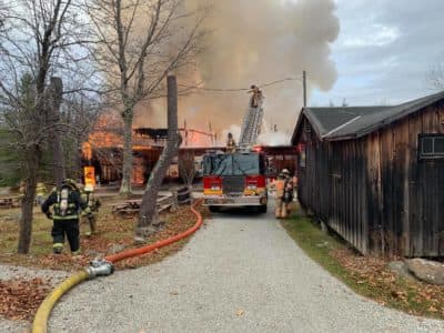 Firefighters working to put out the fire at Jacob's Pillow. (Courtesy Monterey Fire Department/Facebook)