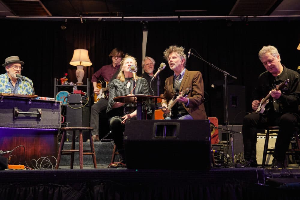 Left to right: Dinty Child, Jon Bistline, Jennifer Kimball, Billy Beard, Ry Cavanaugh and Duke Levine of the band Session Americana playing at Tom Dubé and Tanya Munroe's wedding celebration at ONCE Lounge and Ballroom. (Courtesy Kelly Davidson)