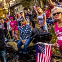 Supporters of President Donald Trump protest in front of the residence of Minnesota Governor Tim Walz in St. Paul, Minnesota, on Nov. 7, 2020. (Kerem Yucel/AFP via Getty Images)