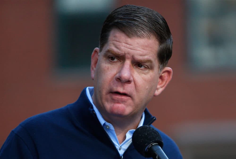 Mayor Marty Walsh speaks during a press conference on Nov. 8, 2020. (Jessica Rinaldi/The Boston Globe via Getty Images)