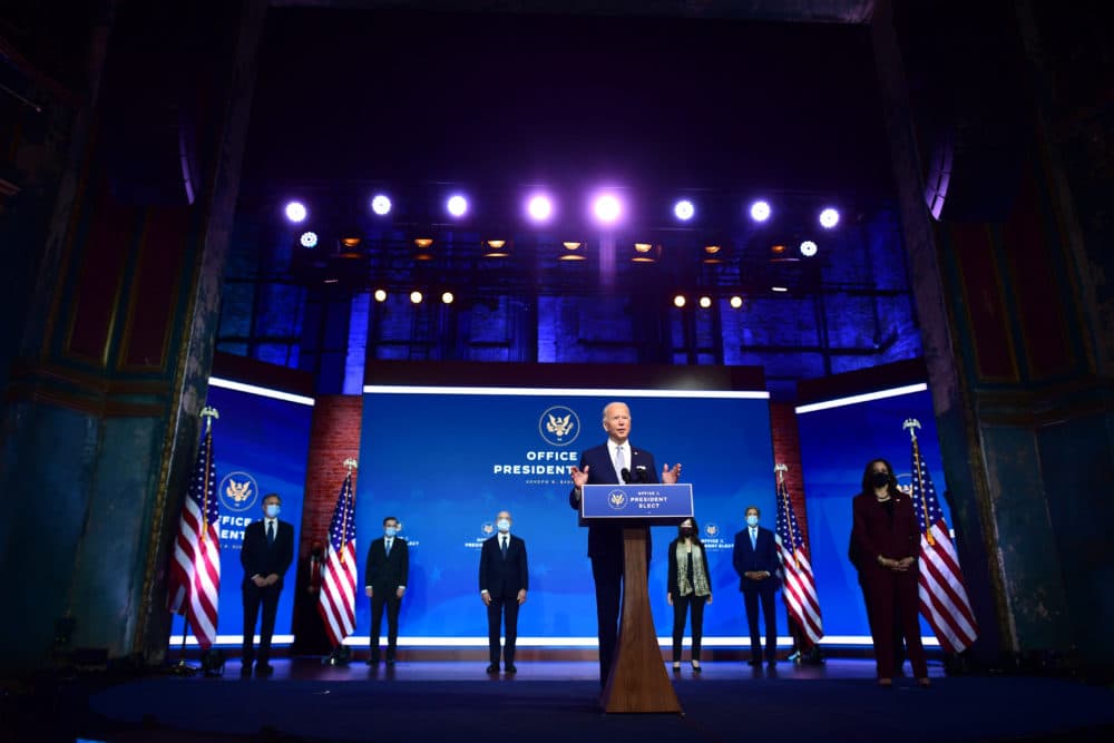 President-elect Joe Biden (C) introduces key foreign policy and national security nominees and appointments at the Queen Theatre on November 24, 2020 in Wilmington, Delaware. (Mark Makela/Getty Images)