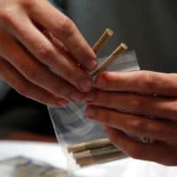 A patient's order of medical marijuana is packed in the offices of Speed Weed, the leading delivery service of medical marijuana in Los Angeles.(Katie Falkenberg/Los Angeles Times via Getty Images)