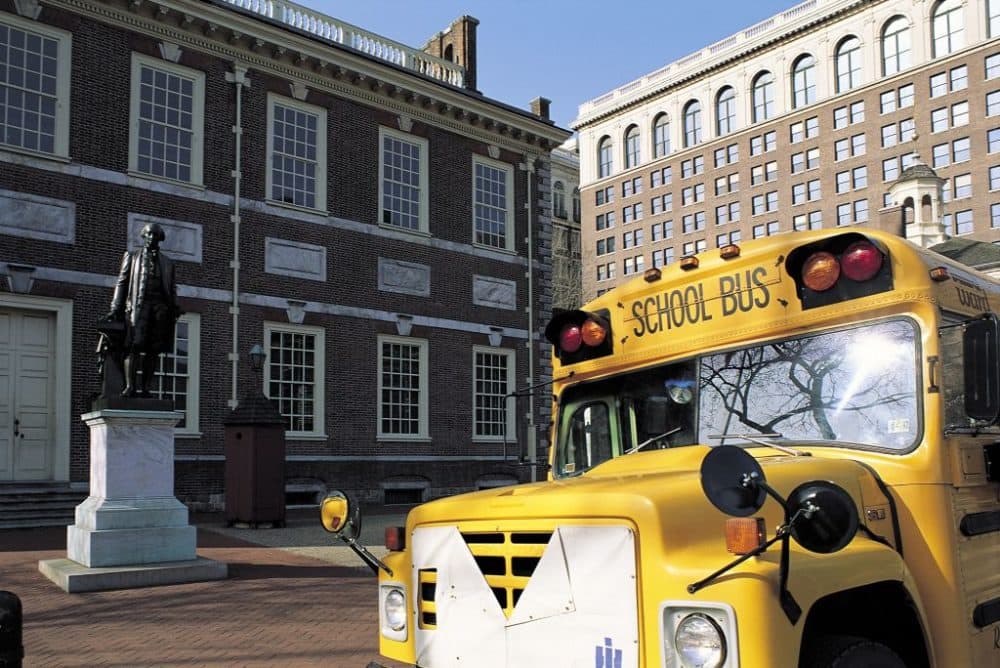 A school bus outside of Independence Hall in Philadelphia, Pennsylvania. (Sylvain Grandadam/Gamma-Rapho via Getty Images)