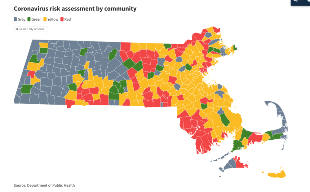 81 Mass. Communities High Risk For Virus Heading Into December. (Photo courtesy of WBUR)