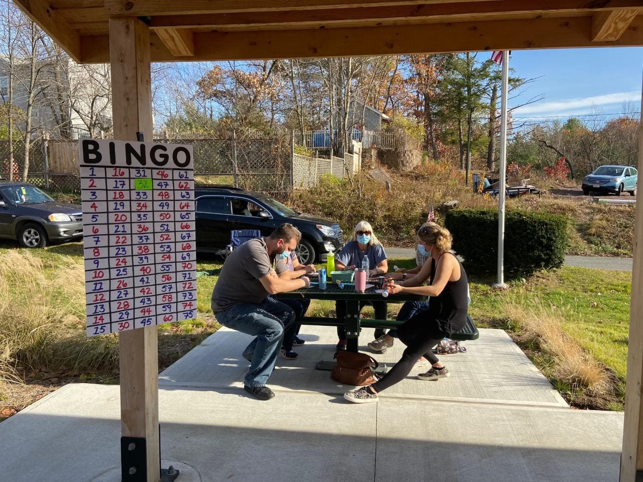 A group of Lake Pleasant Village Association residents play Bingo. (Karen Brown/New England Public Media)