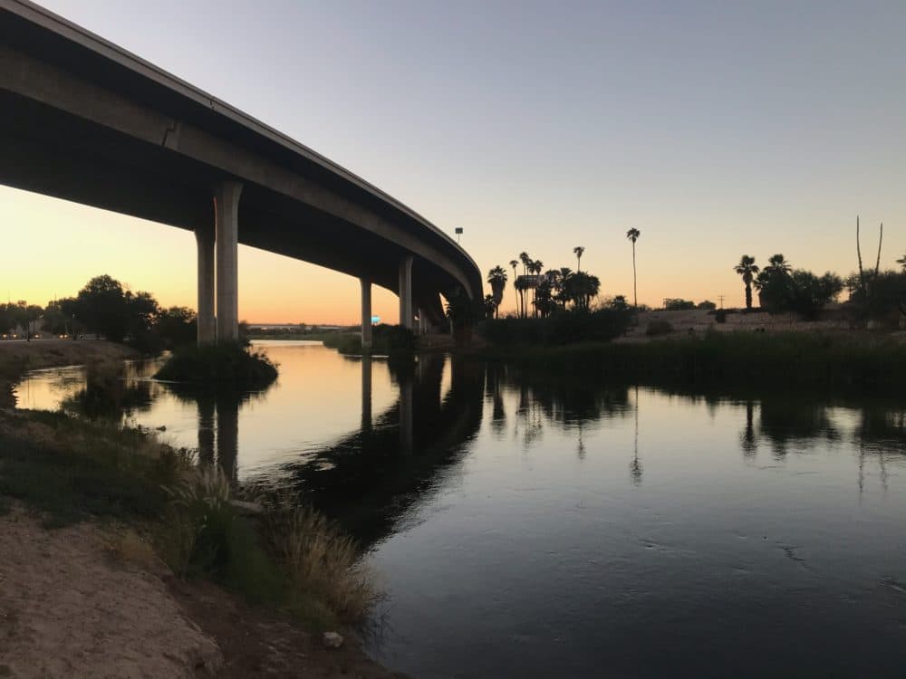 The Colorado River, seen from Yuma, Arizona. The river is responsible for irrigating the region's farmland, making Yuma the winter "Salad Bowl" of the United States. (Peter O'Dowd/Here & Now)