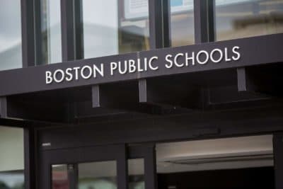 The sign for the Boston Public School headquarters in Nubian Square. (Jesse Costa/WBUR)
